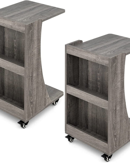Giantex C Shaped End Table - Mobile 2-Tier Snack Side Table w/Back Storage Shelves