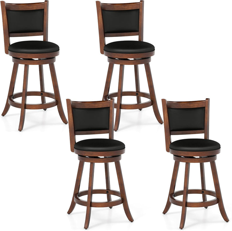 Giantex Accent Wooden Swivel Back Counter Height Bar Stool, Fabric Upholstered Design
