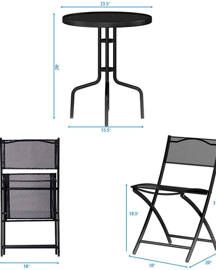 3 Pcs Bistro Set Garden Backyard Round Table Folding Chairs - Giantexus