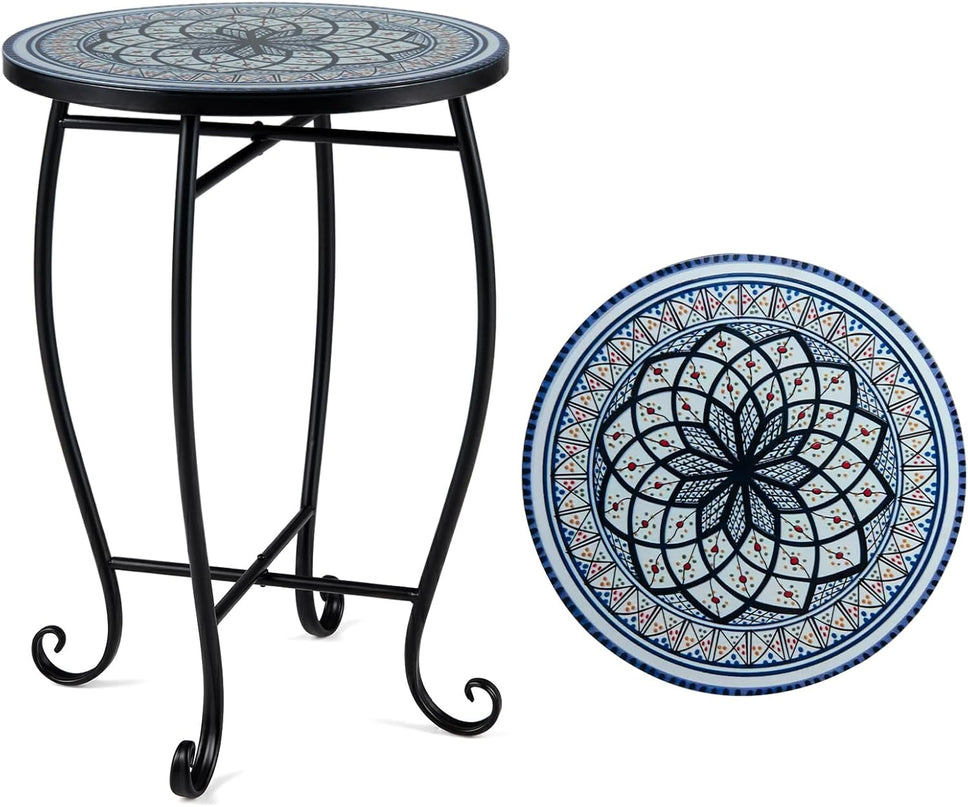 Giantex Outdoor Side Table, Blooming Lotus Mosaic Patio Accent Table