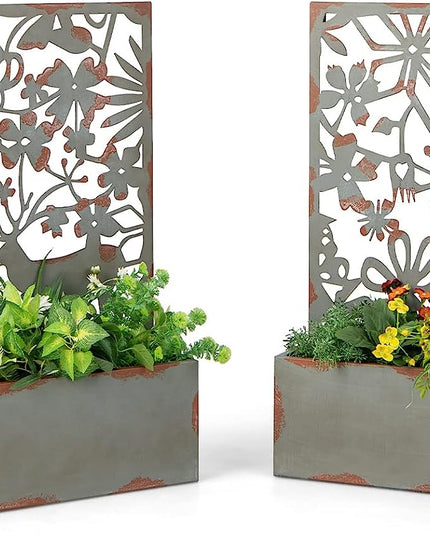 Giantex Raised Garden Bed with Trellises, Freestanding Retro Planter Boxes Set of 2