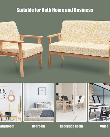 Mid-Century Wooden Loveseat Accent Chair Set - Giantexus