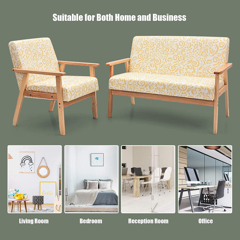 Mid-Century Wooden Loveseat Accent Chair Set - Giantexus
