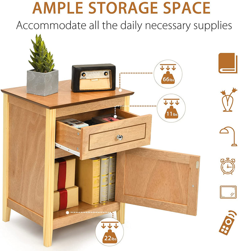Wooden End Table W/Shelf - Giantex