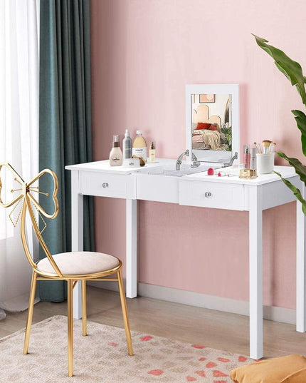 Vanity Table with Flip Top Mirror Easy Assembly, White - Giantexus