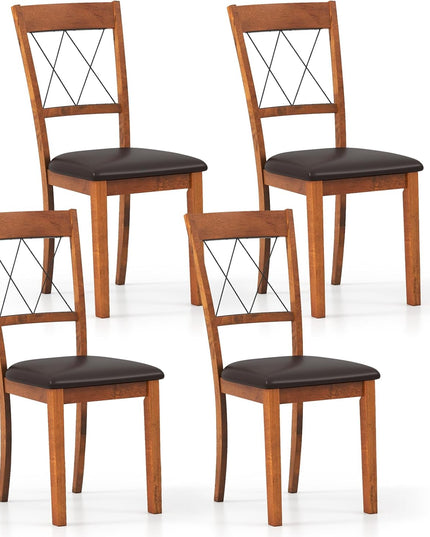 Giantex Lot de 2/4 chaises de salle à manger sans accoudoirs rembourrées en tissu avec structure en bois d'hévéa