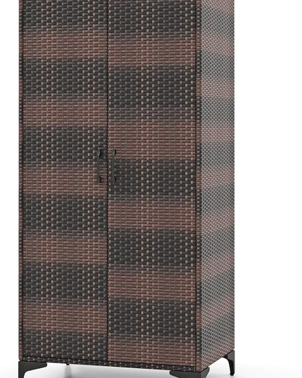Giantex Wicker Storage Cabinet, 62” Tall Pantry Cabinet with 2 Doors, Hanging Rod, 4 Storage Cubes