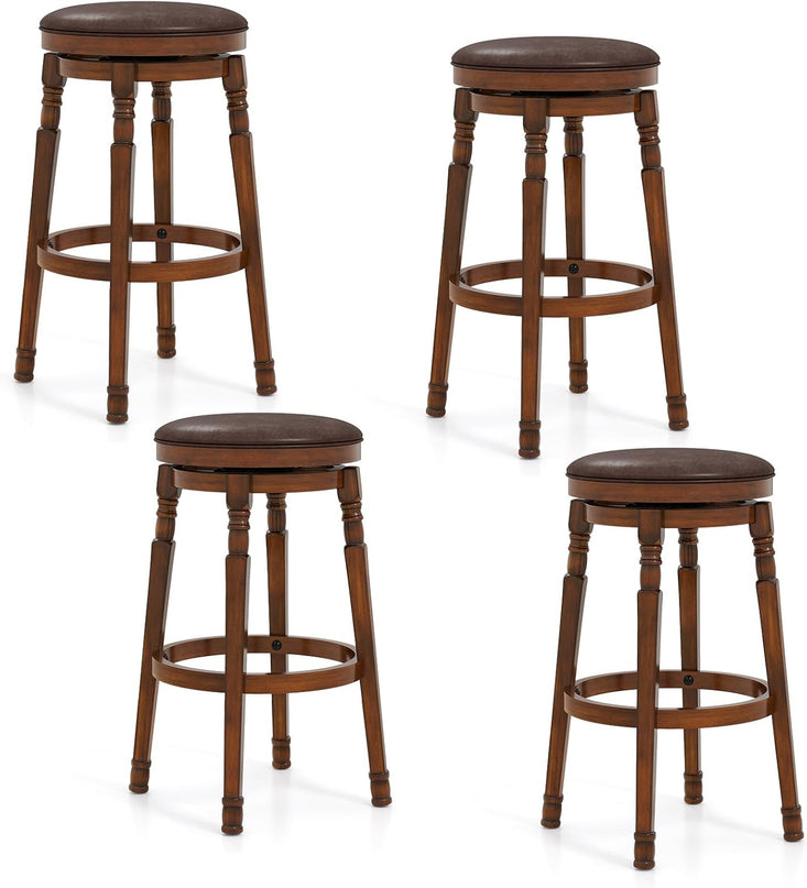 Giantex 29" Bar Height Swivel Bar Stools with Faux Leather Padded Seat & Footrests