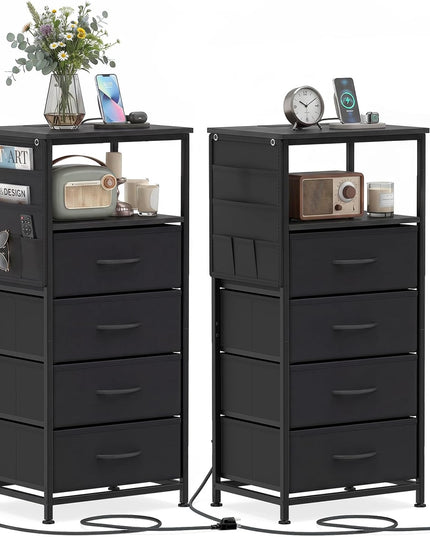 GIANTEX Modern 34" Bedside Table with 4 Fabric Drawers (1/2)