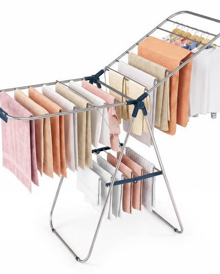 GIANTEX 60" L 2-Tier Stainless Foldable Clothes Drying Rack with Sock Clips