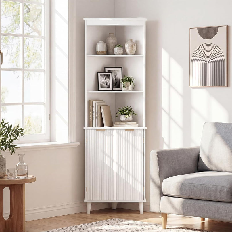 Giantex 68" Tall 6-TierCorner Cabinet with Fluted Doors