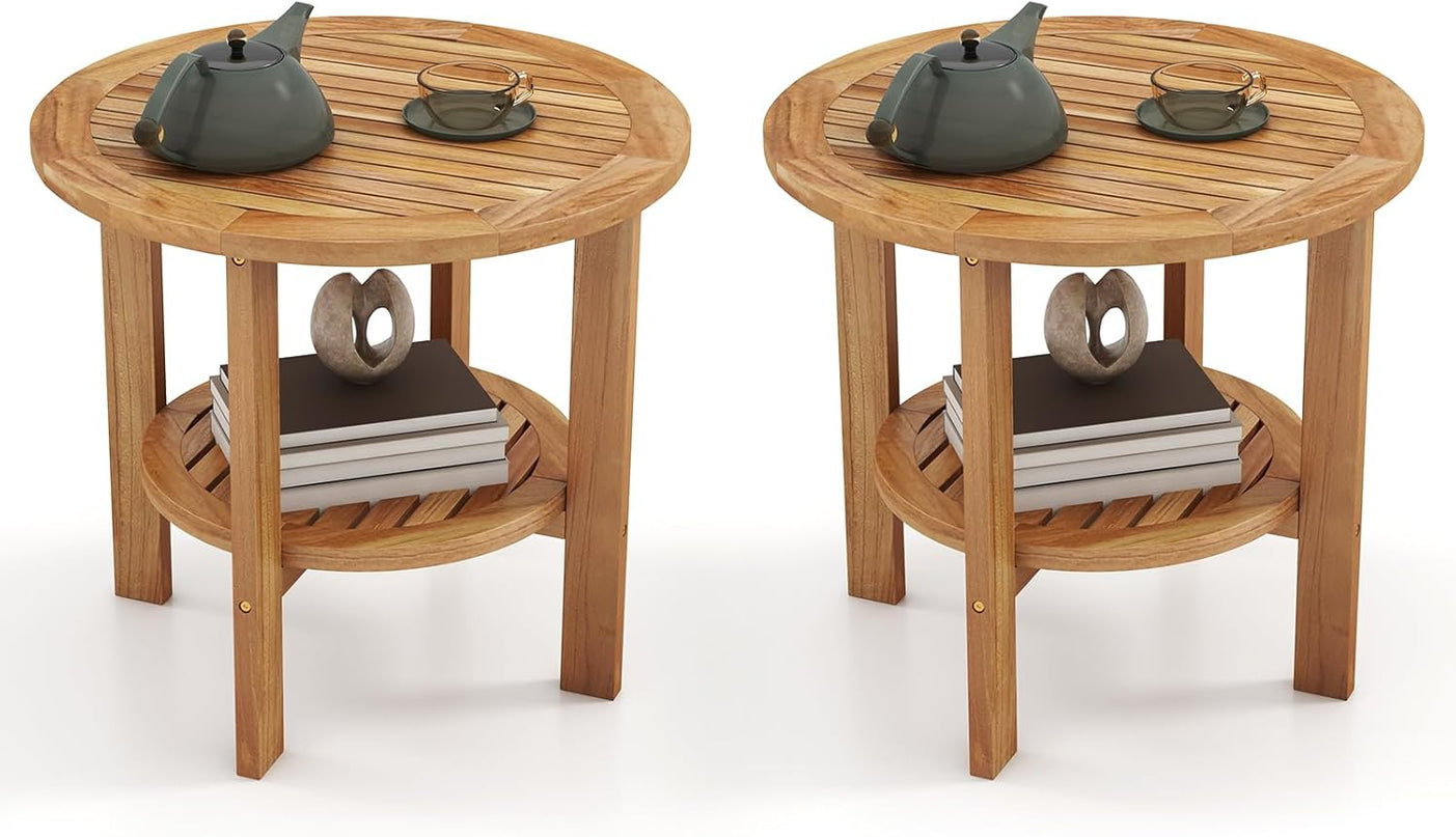 Giantex Teak Wood Outdoor Side Table - 19.5" Small Patio Coffee Table with Slatted Top, for Porch, Backyard, Garden, Pool