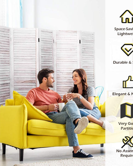 6 Panel Wood Room Divider, 5.6 Ft Tall Oriental Folding Freestanding Partition Privicy Room Dividers Screen for Home (White) - Giantexus