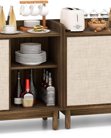 Giantex Sideboard Cabinet, Farmhouse Buffet Storage Cabinet with Sliding Rattan Door, 2 Adjustable Shelves