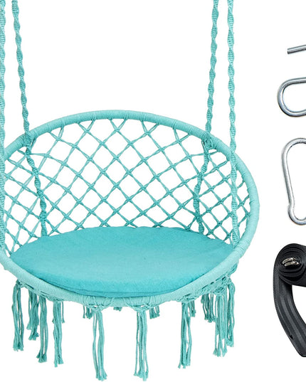 Hammock Chair Macrame Swing, Turquoise - Giantex