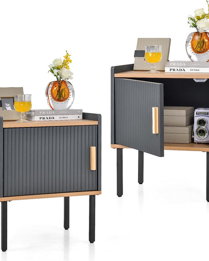 Giantex Table de Chevet avec Rangement, Table de Chevet avec Armoire à Porte Unique, Petit Espace, Gris