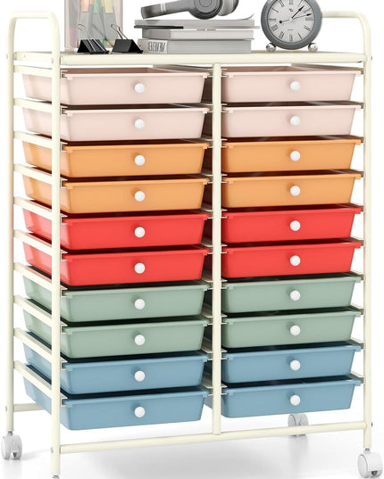 Giantex Storage Drawer Carts, 20-Drawer Organizer, Utility Cart on Wheels