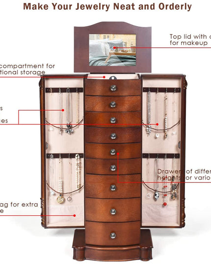 Large Jewelry Armoire Cabinet with 8 Drawers & 2 Swing Doors - Giantex