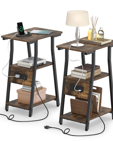 GIANTEX 3-Tier Industrial Nightstand with Charging Station (1/2)