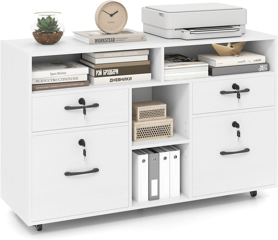 Giantex 4-Drawer Lateral File Cabinet with Lock Adjustable Shelf Open Components