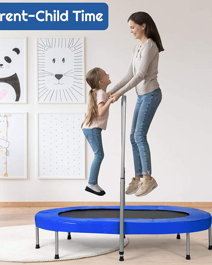 Mini Trampoline, 2 Persons Foldable Fitness Trampoline w/ 5 Levels Height Adjustable Handle, Max Load 330LBS - Giantexus