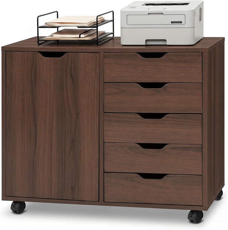 Giantex 5-Drawer File Cabinet with Door and Adjustable Shelf