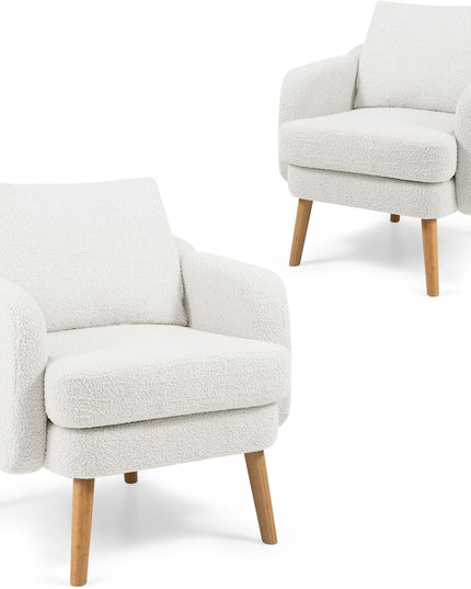 Giantex Sherpa Accent Chair, Modern Upholstered Single Sofa Chair with Back Pillow & Solid Rubber Wood Legs