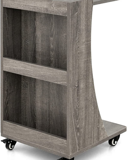 Giantex C Shaped End Table - Mobile 2-Tier Snack Side Table w/Back Storage Shelves