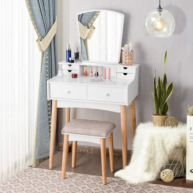 CHARMAID | Makeup Vanity Set with 6 Drawers, White - Giantexus