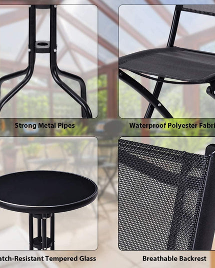 3 Pcs Bistro Set Garden Backyard Round Table Folding Chairs - Giantexus