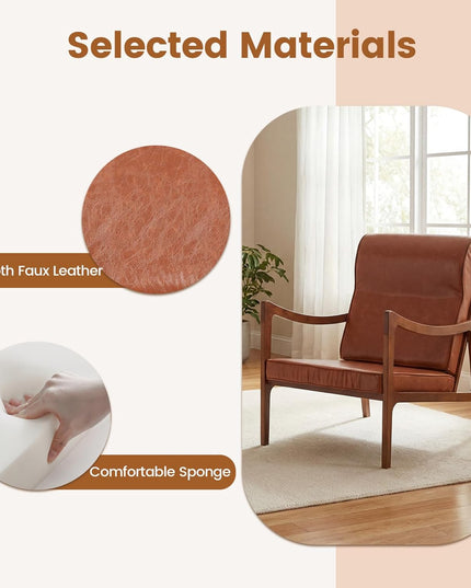 Giantex Mid-Century Faux Leather Upholstered Armchair with Lumbar Pillow (1/2)