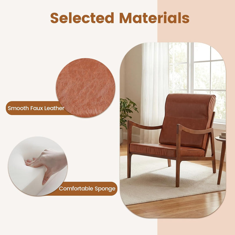 Giantex Mid-Century Faux Leather Upholstered Armchair with Lumbar Pillow (1/2)