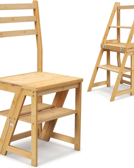 Giantex 3 Tier Folding Ladder Chair, Convertible 3 Step Stool and Chair w/Safety Locks for Adults
