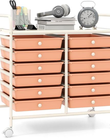 12 Drawers Rolling Cart for Office School Supplies - 25” x 15” x 24.5”