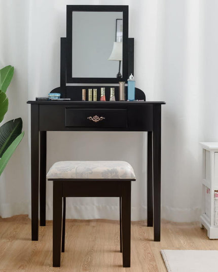 Vanity Dressing Table Stool Set Vanity Tables with Drawers, Black??1 Drawer????o? - Giantexus