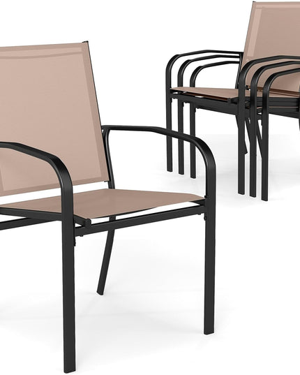 Giantex Stackable All Weather Outdoor Dining Chairs with Breathable Backrest & Wide Seat