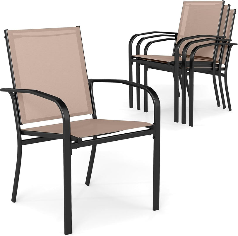 Giantex Stackable All Weather Outdoor Dining Chairs with Breathable Backrest & Wide Seat