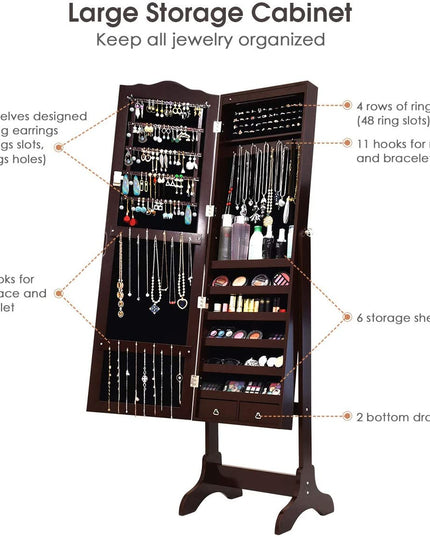 Giantex | 14 LEDs LEDs Jewelry Armoire Cabinet with Full-length Mirror