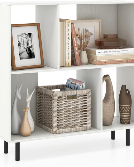 Giantex 3-Tier Bookcase, Modern Cube Bookshelf with 4 Compartments & Metal Legs, Minimalist Freestanding Storage Organizer