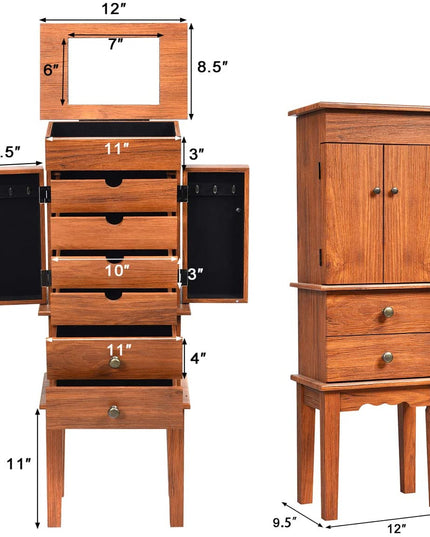 Large Top Storage Compartments Jewelry Cabinet (Honey)