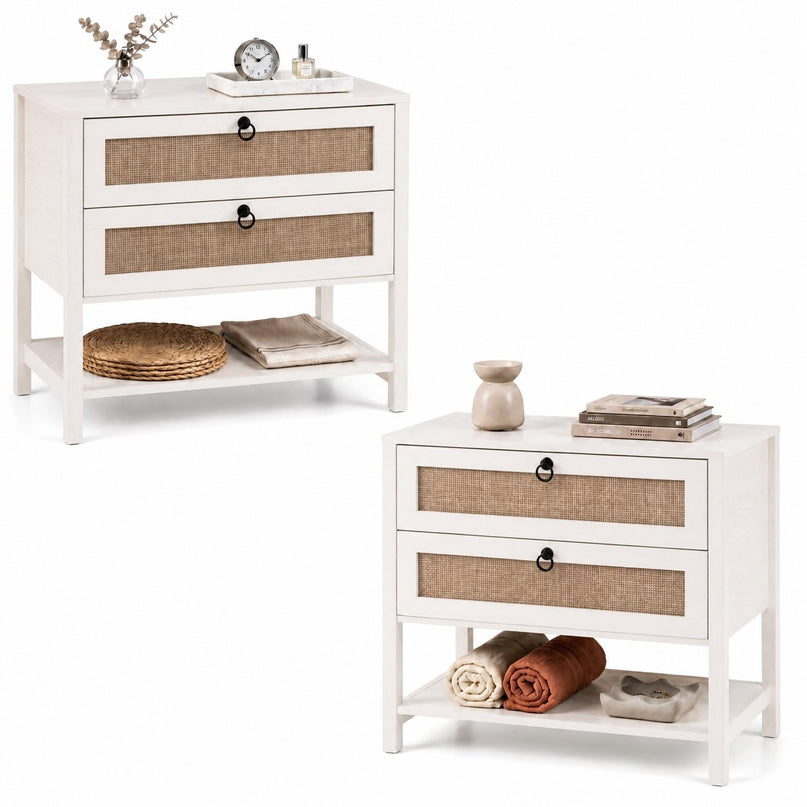 GIANTEX 27" Wide Rattan Nightstand with 2 Drawers (1/2)