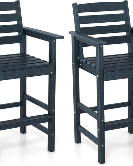 Giantex 29” Bar Stools Set of 2/4, HDPE Barstools w/Back, Armrests & Footrests, Max Load 330Lbs