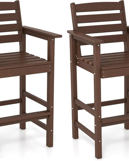 Giantex 29” Bar Stools Set of 2/4, HDPE Barstools w/Back, Armrests & Footrests, Max Load 330Lbs