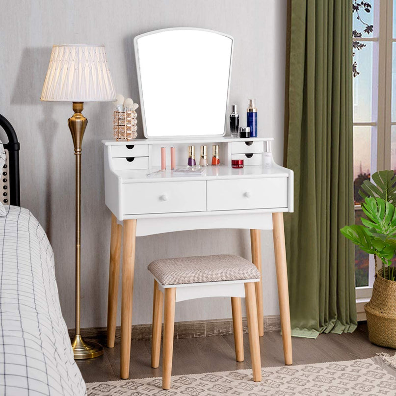 CHARMAID | Makeup Vanity Set with 6 Drawers, White - Giantexus