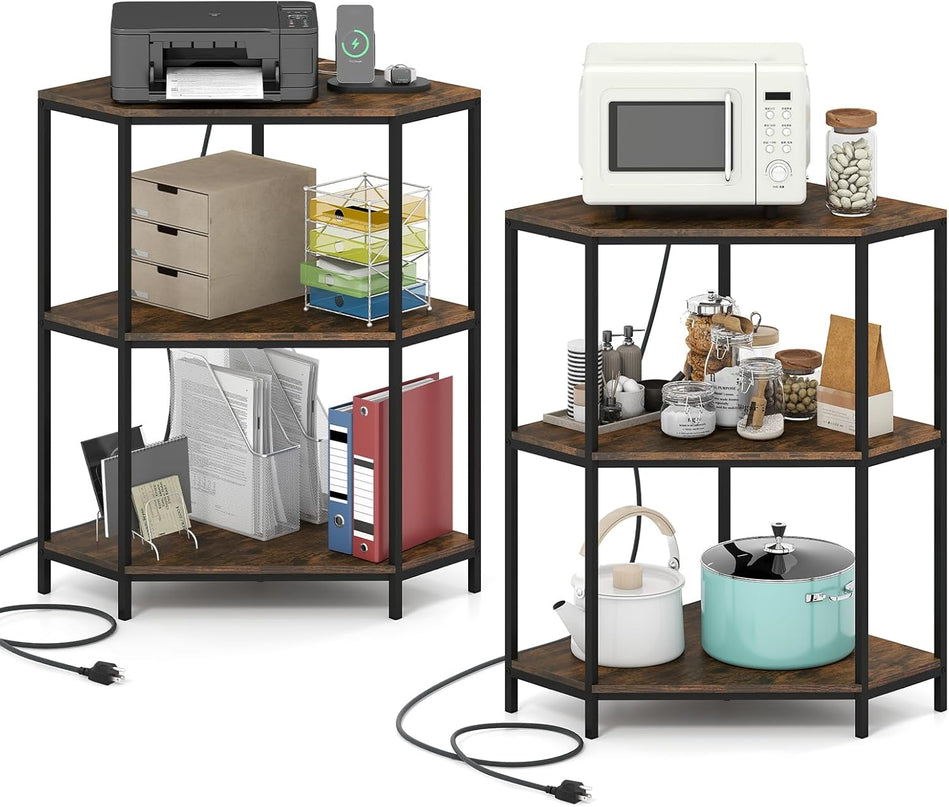 Giantex Corner Printer Stand with Charging Station and Metal Frame
