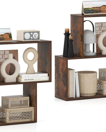 Giantex 3-Tier Bookshelf | Geometric Bookcase Side Table with Open Storage