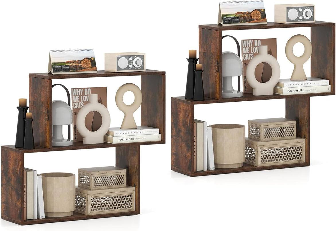 Giantex 3-Tier Bookshelf | Geometric Bookcase Side Table with Open Storage