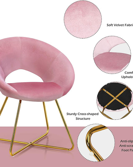 Modern Velvet Accent Chair, Comfy Cute Upholstered Vanity Desk Chair - Giantexus
