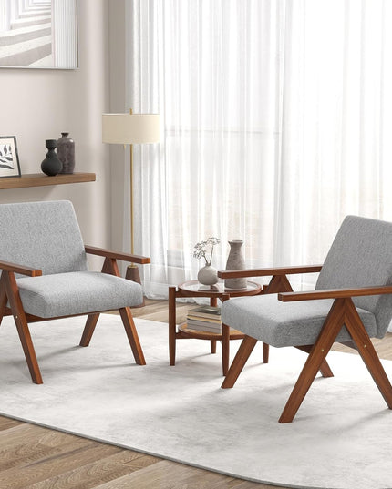 Giantex Modern Accent Chair, Linen Fabric Armchair with Solid Acacia Wood Frame, Soft Padded Cushion