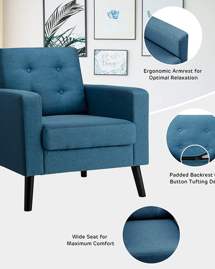 Giantex Modern Accent Chair, Mid-Century Upholstered Armchair Club Chair - Giantexus